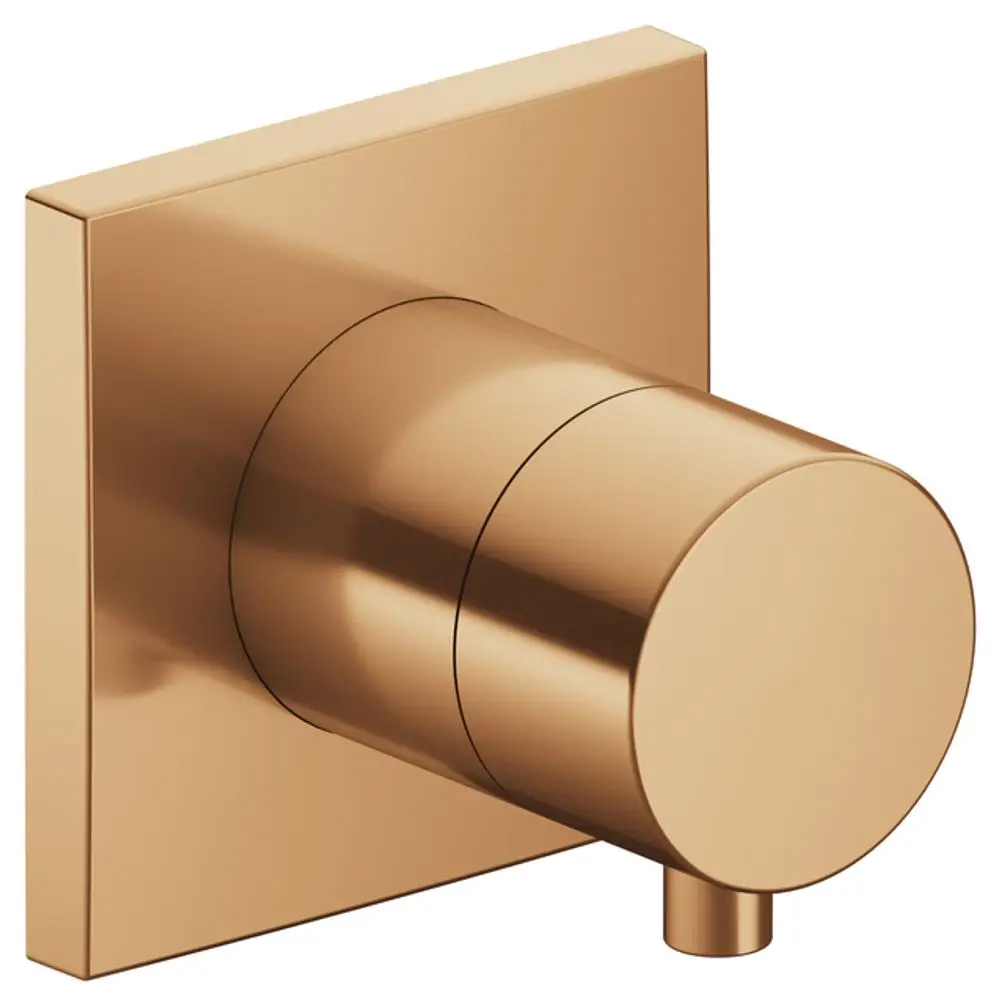 Umstellventil von Keuco in gebürsteter Bronze, eckige Form mit rundem Bedienhebel, montiert an einer Wand, geeignet für verschiedene Wasseranschlüsse.